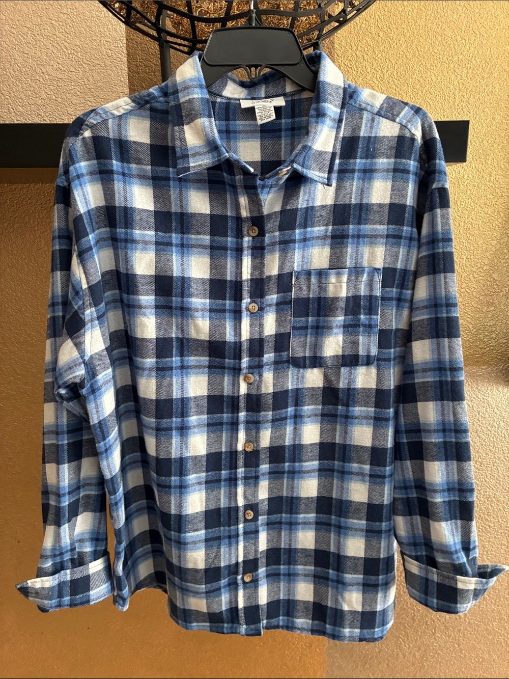 Just Polly New York  blue flannel women’s shirt XL